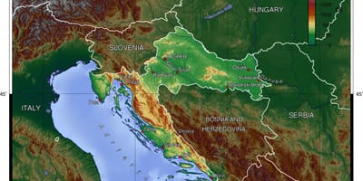 ਨਕਸ਼ਾ ਕਰੋਸ਼ੀਆ ਦੇ topographic 